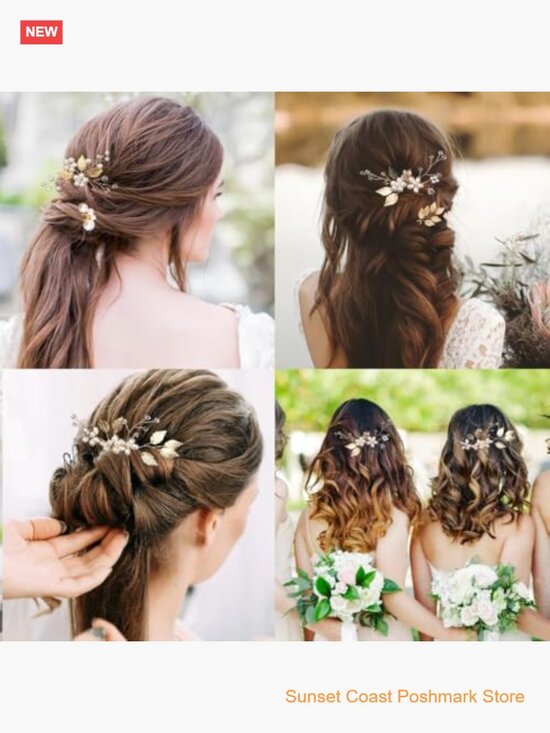 10 Gold Leaf Bridal Hair Pins with Pearl Rhinestone Wedding Hair Accessories